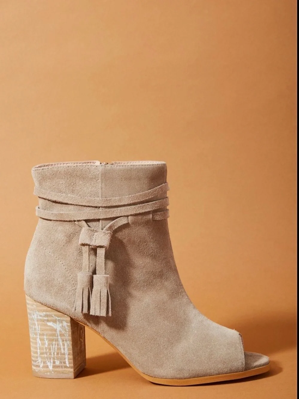 Anthropologie Beige Suede Peep-Toe Ankle Booties